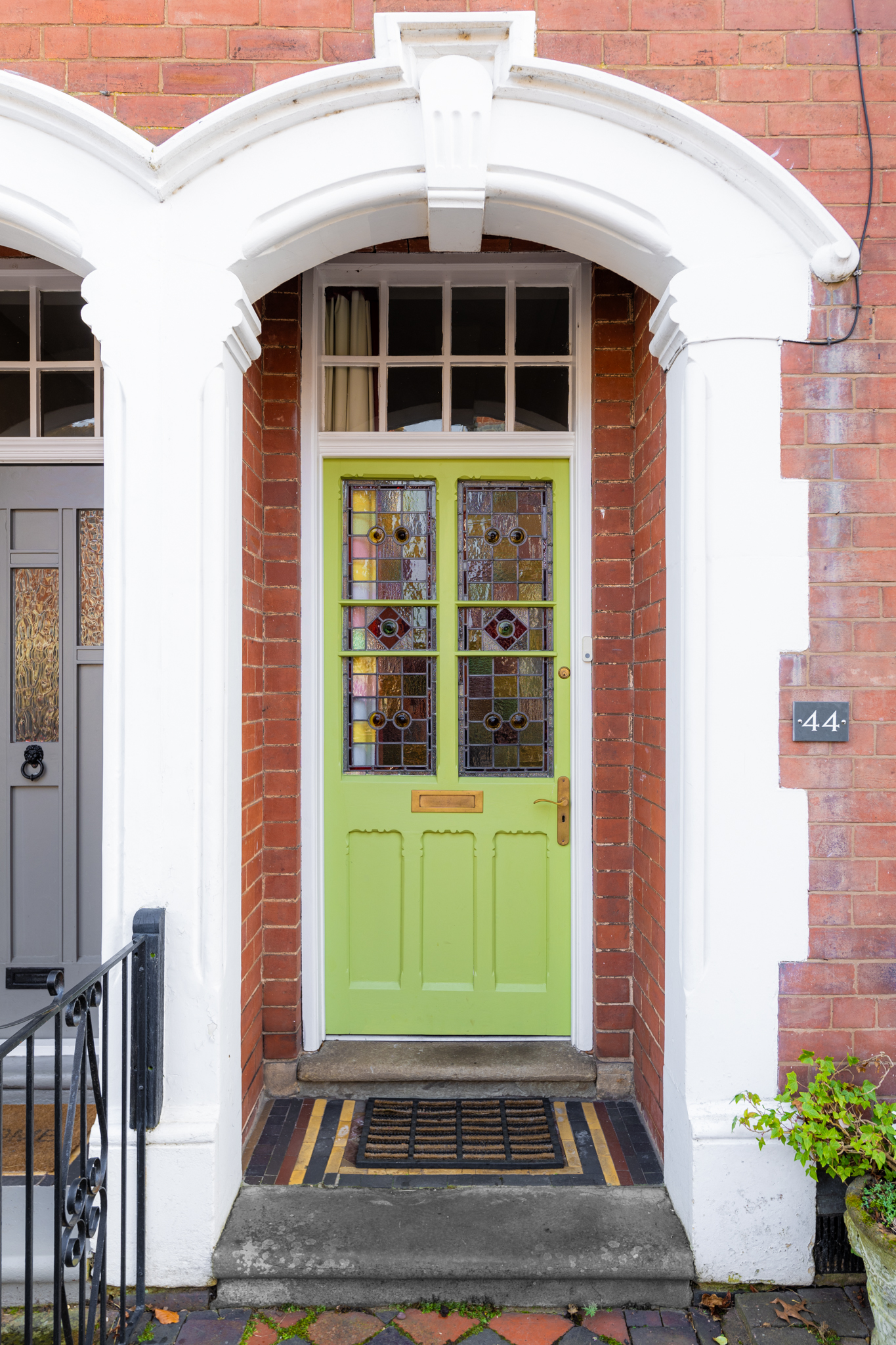 Stained glass front door and period entrance detail at a home in the Old Quarter, Stourbridge