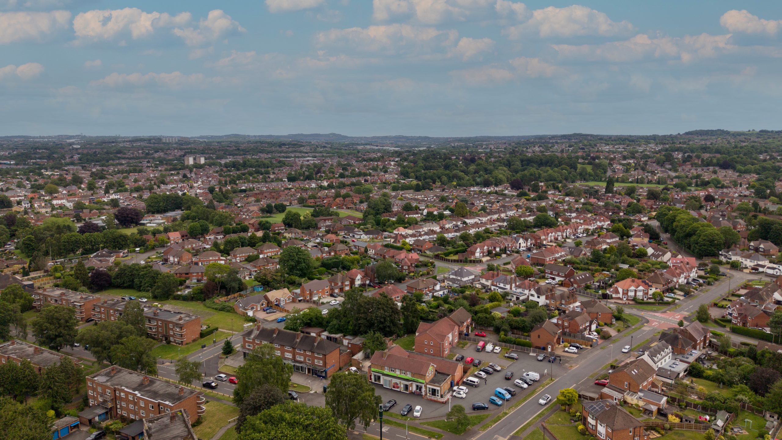Aerial view across Stourbridge and the surrounding area