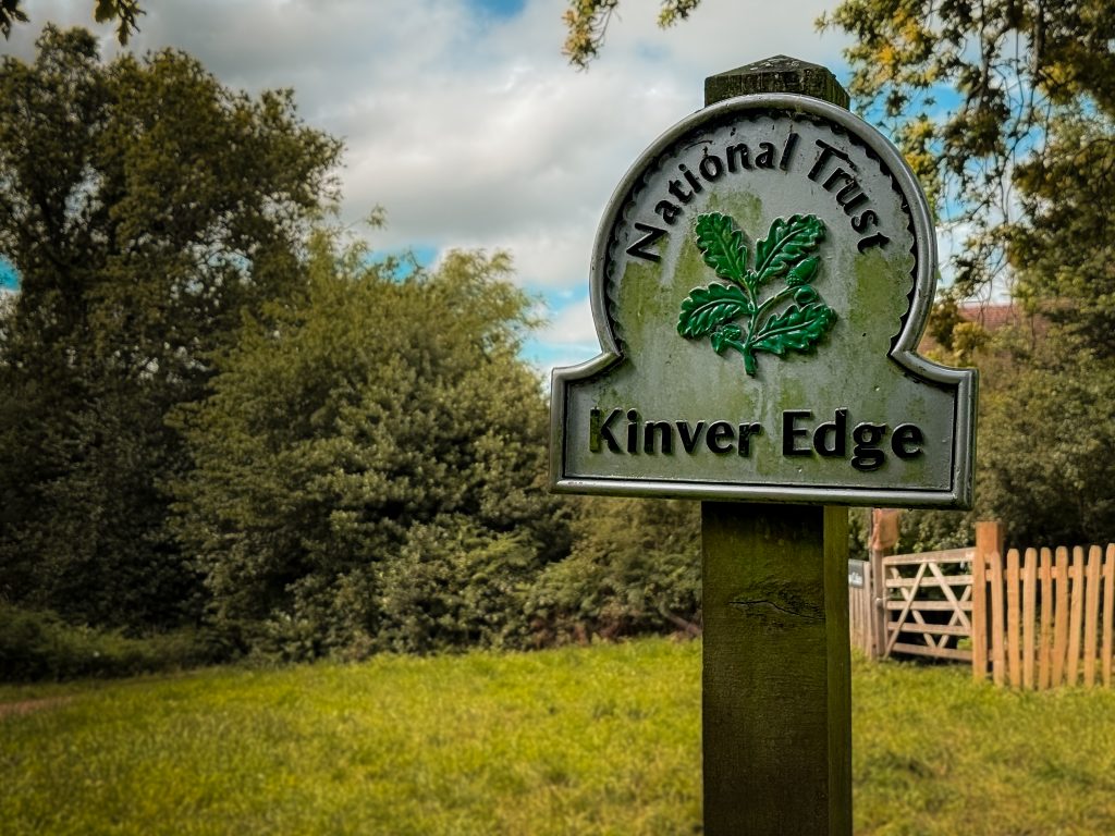 Kinver Edge sign beside woodland in Kinver, South Staffordshire