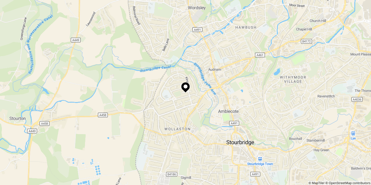 Approximate location of Kent Road, Stourbridge, DY8 4TT